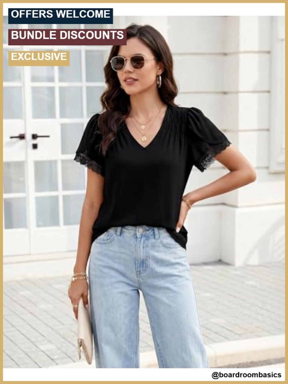 Lace Petal Short Sleeve Blouse V Neck Summer Top Work Office Shirt - Picture 2 of 6